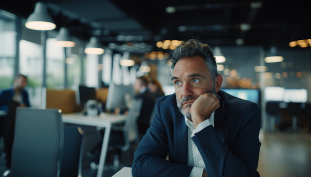 Business professional looking confused, symbolizing the challenge of choosing the right managed IT solutions